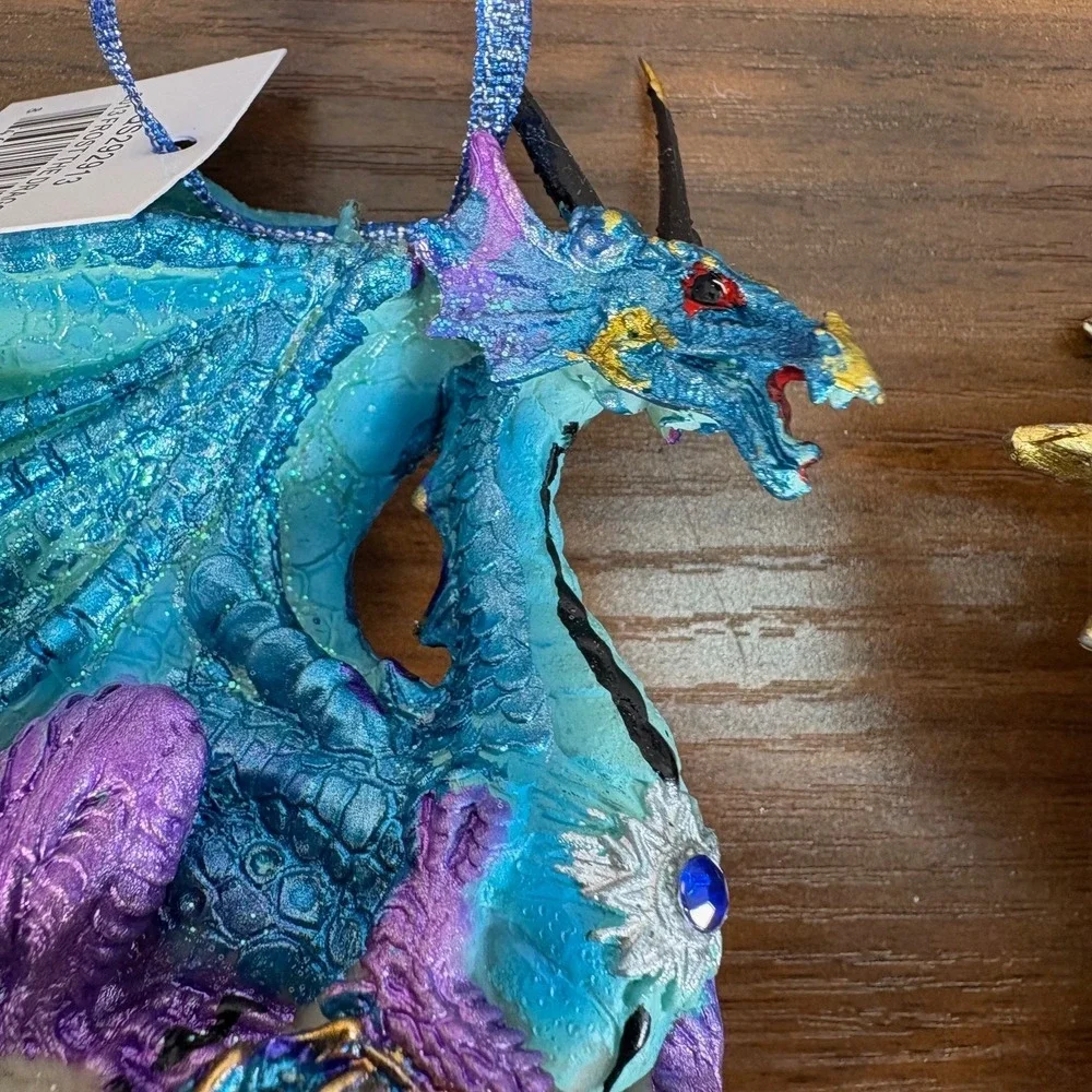 Mystical Dragons Holiday Ornaments on Crystal Ball and Resin Dragons‎ Lot of 7